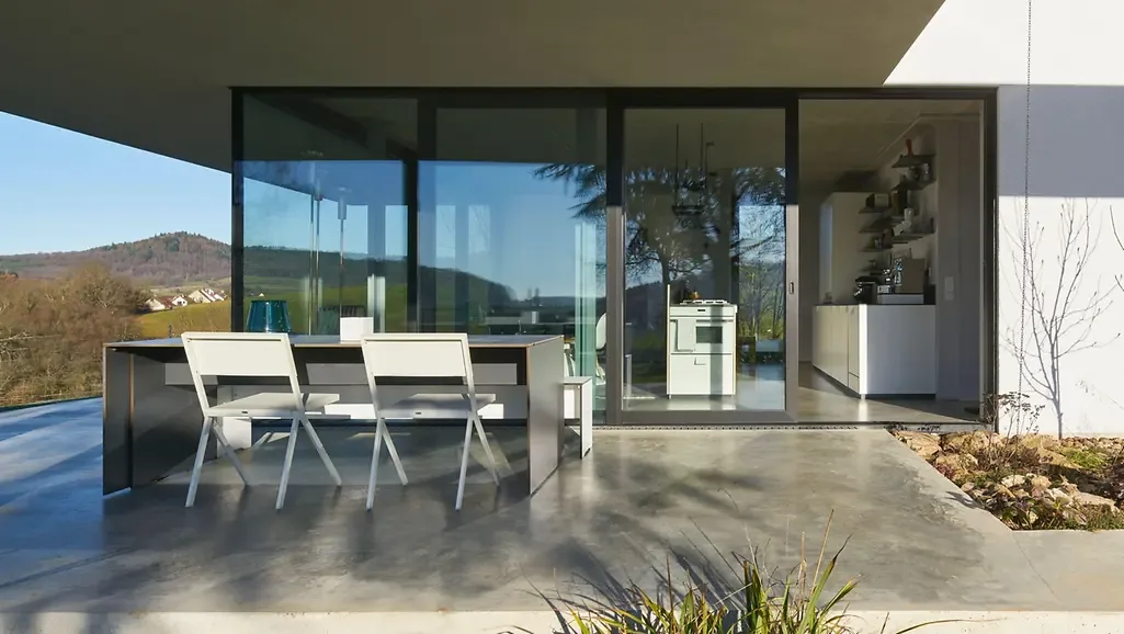Schüco aluminum sliding glass door with glass corner – aluminum sliding doors featured on Aluminum Sliding Doors & Lift-Slide Systems