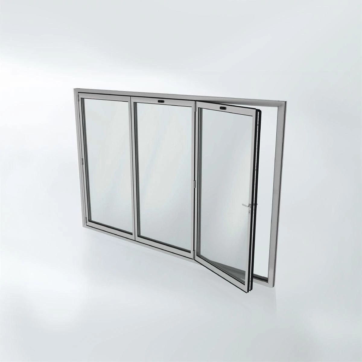 Schüco AS FD 75 panels shown during the folding movement – aluminum bifold doors featured on Schüco Aluminum Bifold Doors USA | AS FD 75 & 90.HI
