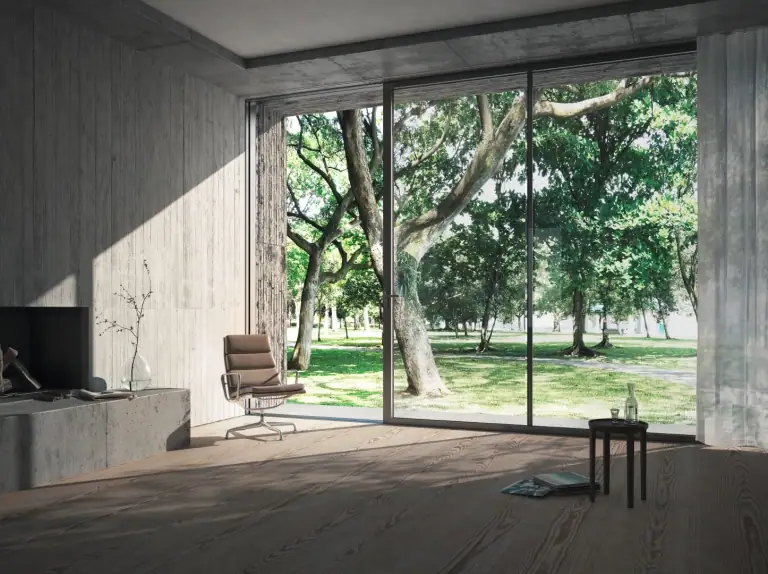 Detail of a slim aluminum window profile with insulating glass – made-to-measure aluminum systems featured on Aluminum Window Glossary | European Terms