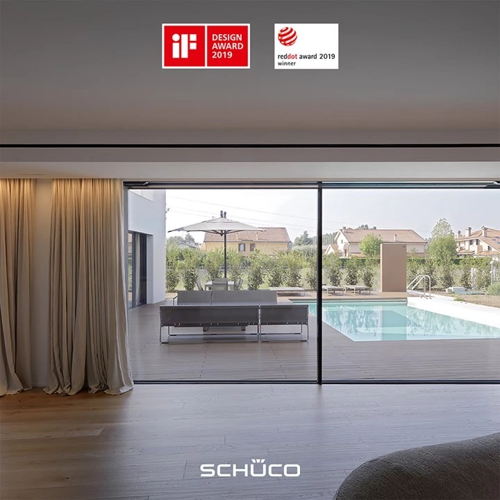 Large aluminum sliding door with garden view
