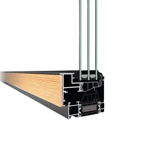 Profile section of Schüco AWS 75.BS.SI+ WoodDesign with aluminum – custom aluminum windows featured on Schüco Aluminum Windows & AWS Window Systems